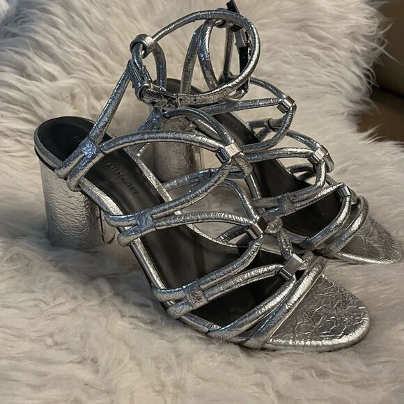 Rebecca Minkoff Apolline Heels Silver Metallica Strappy Sandals 7.5 - Picture 3 of 8